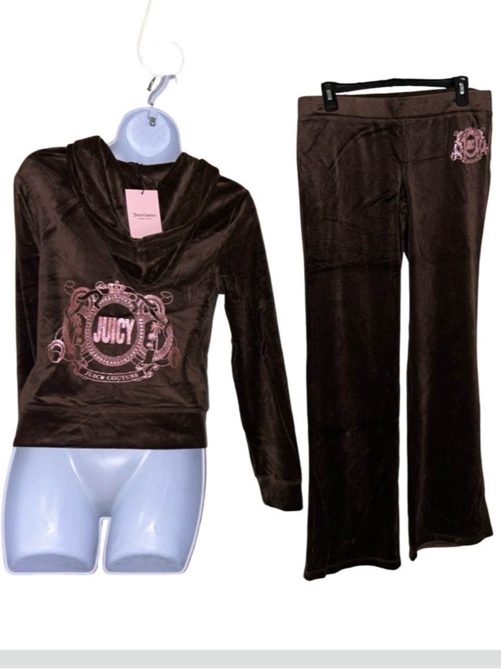 JUICY COUTURE BROWN SUGAR & PINK GLITTER
BLING VELOUR TRACKSUIT SWEATSUIT NWT